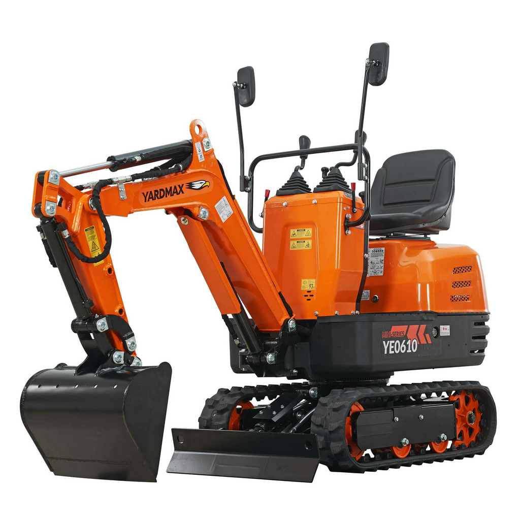 YARDMAX Mini Excavator with Claw Grading Bucket & Rake