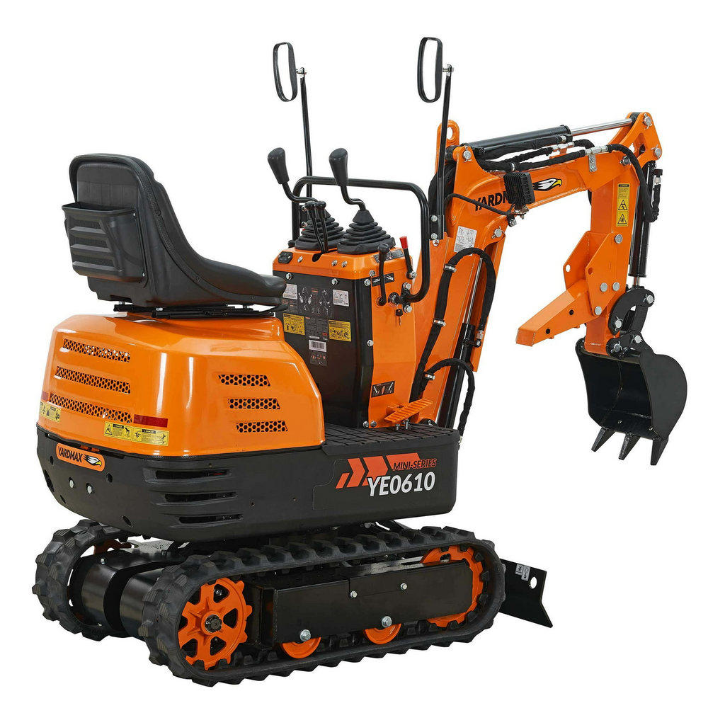 YARDMAX Mini Excavator with Claw Grading Bucket & Rake