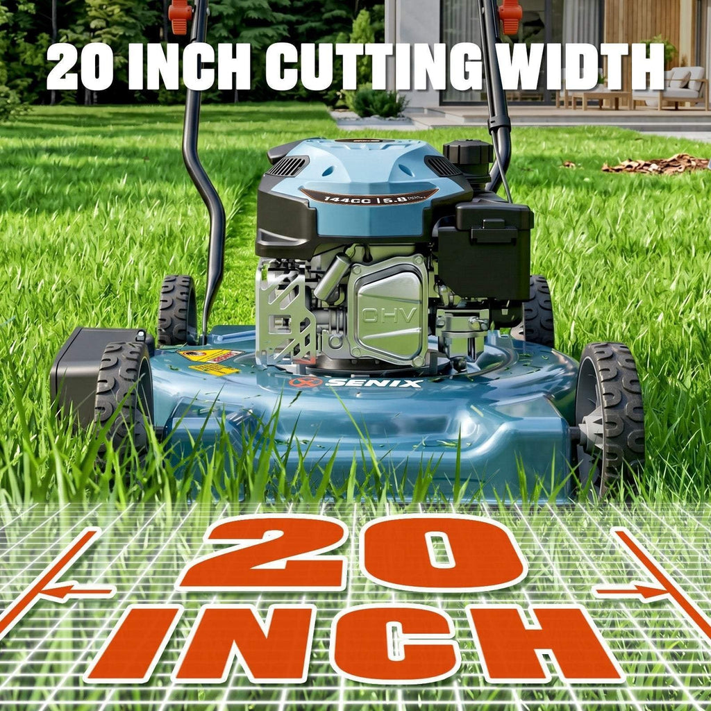 Senix 20" 144cc 4-Cycle Gas Push Lawn Mower with Side Discharge LSPG-L4