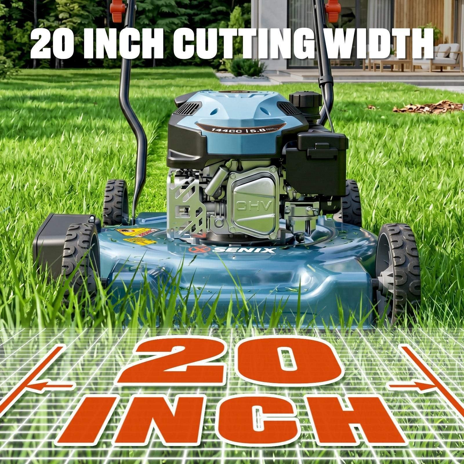 Senix 20" 144cc 4-Cycle Gas Push Lawn Mower with Side Discharge LSPG-L4