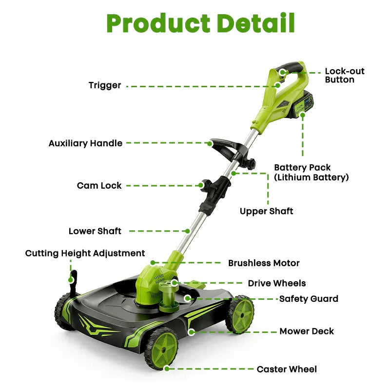 IToolMax 12-Inch Electric Weed Wacker & Eater with Detachable 4-Wheel Base