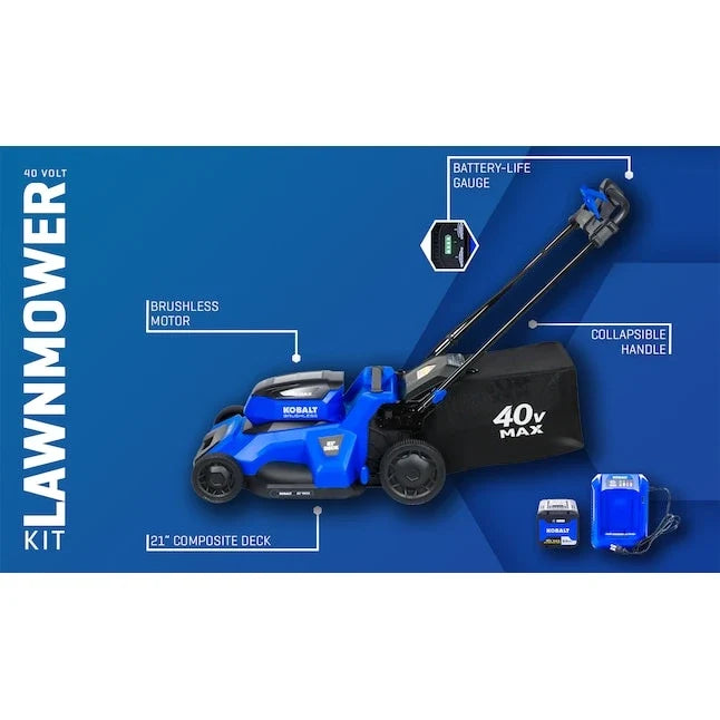 Kobalt 40-Volt 21-in Brushless Battery Push Lawn Mower 6 Ah (Battery and Charger Included)