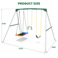 9.5′ Heavy Duty Metal Swing Set with Belt Swing, Trapeze Bar