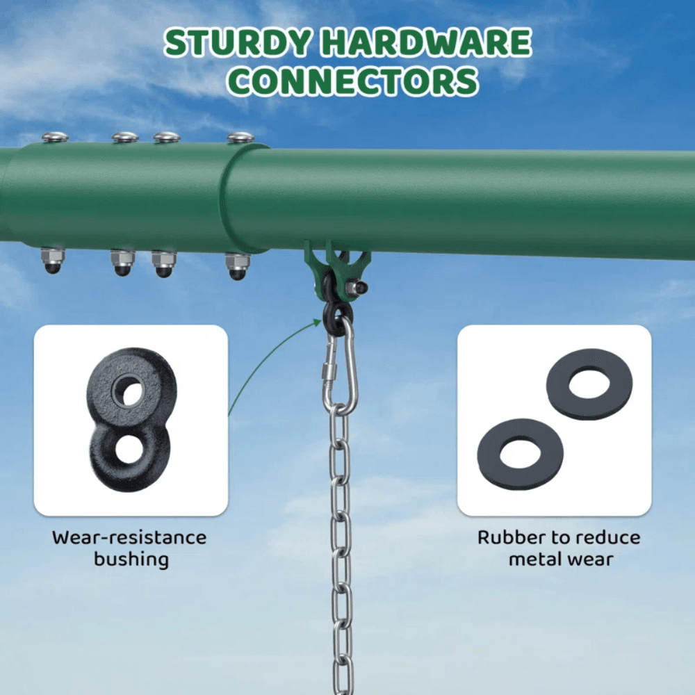 9.5′ Heavy Duty Metal Swing Set with Belt Swing, Trapeze Bar