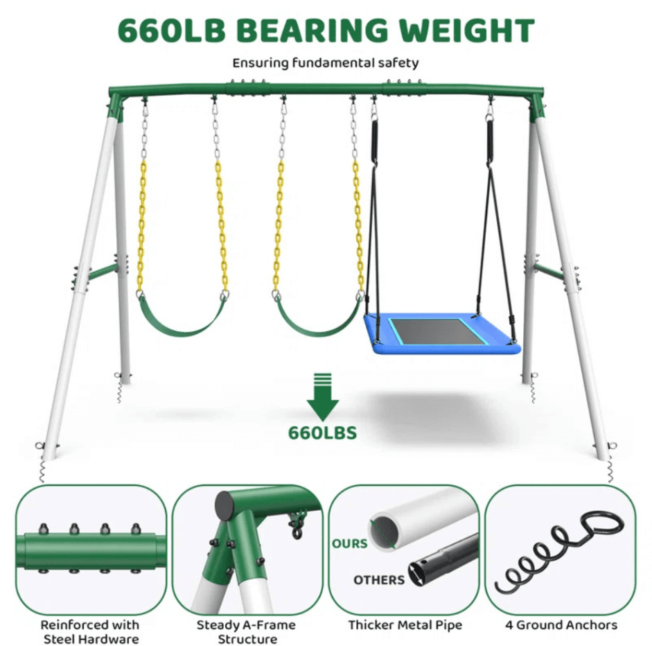 660lbs Heavy Duty Swing Set With 1 Platform Swing, 2 Belt Swings