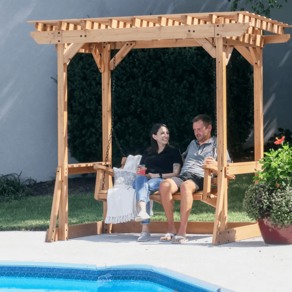 Backyard Discovery Callahan Cedar Wood Outdoor Pergola Swing Bench