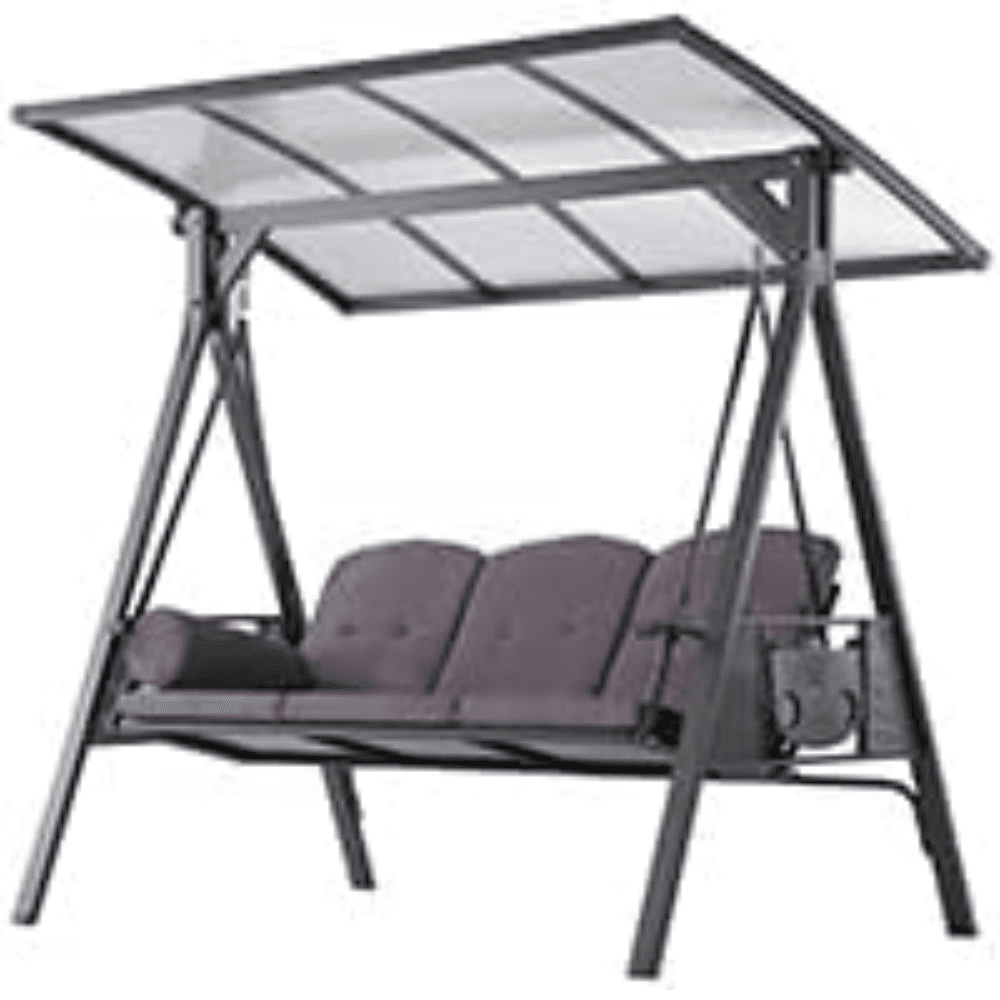 PURPLE LEAF 3-seat Outdoor Patio Porch Swing Adjustable Backrest, Cushions and Pillow Included