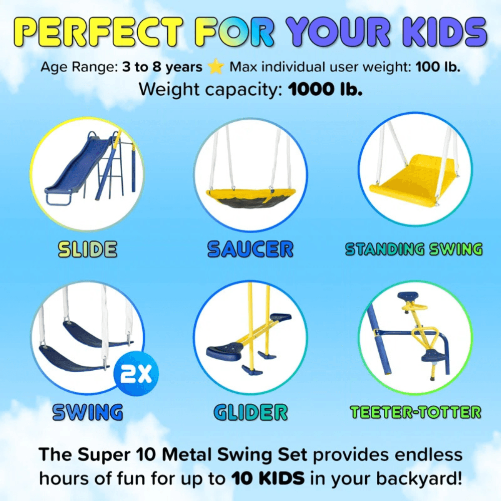 Sportspower Super 10 Metal Swing Set with Lifetime Warranty on Blow Molded Slide