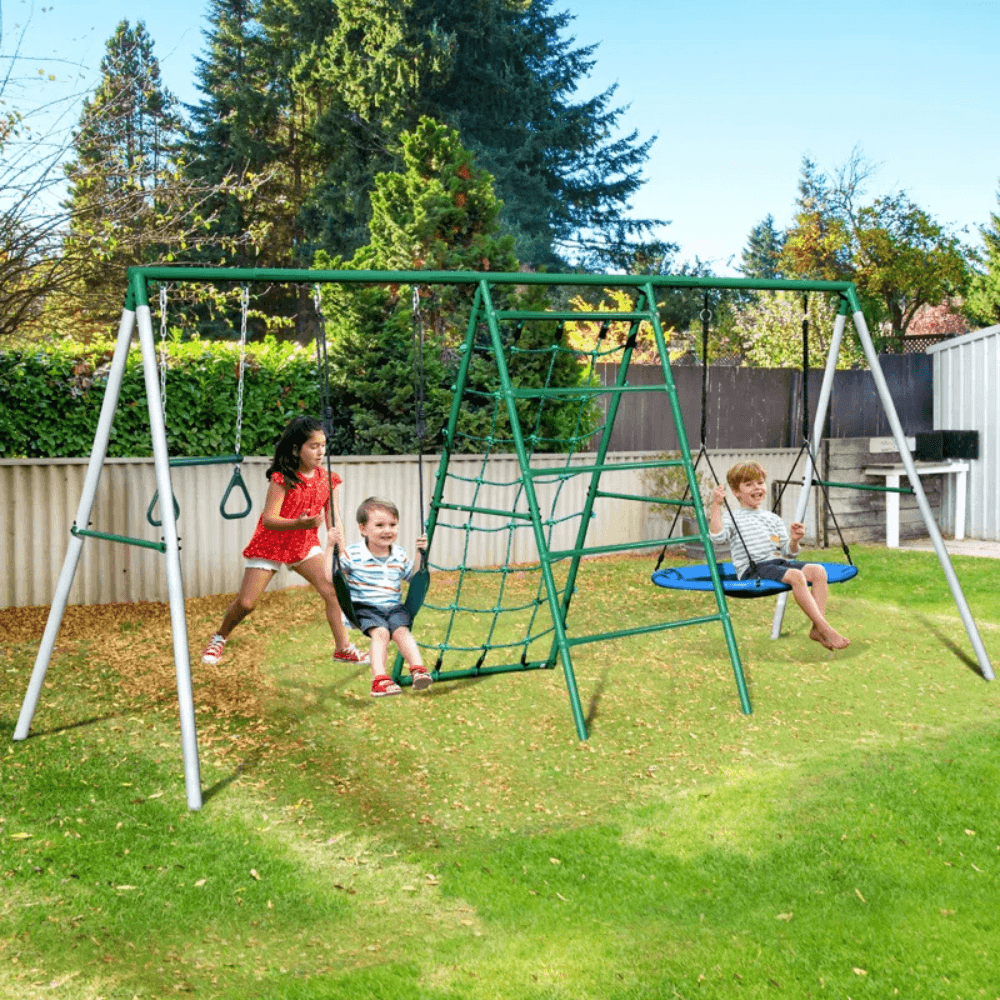 Swing Sets with Saucer Swing,Belt Swing,Trapeze Bar,Climbing Rope,Climbing Ladder