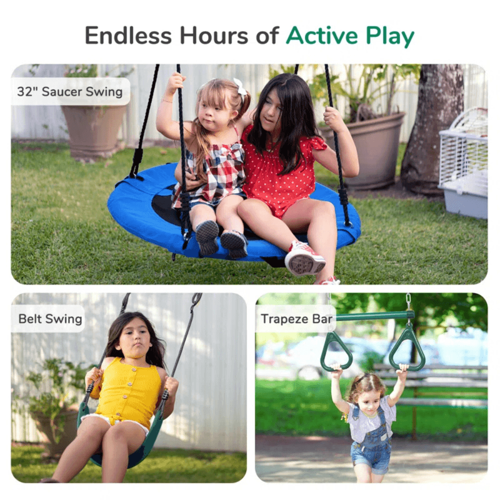 Swing Sets with Saucer Swing,Belt Swing,Trapeze Bar,Climbing Rope,Climbing Ladder