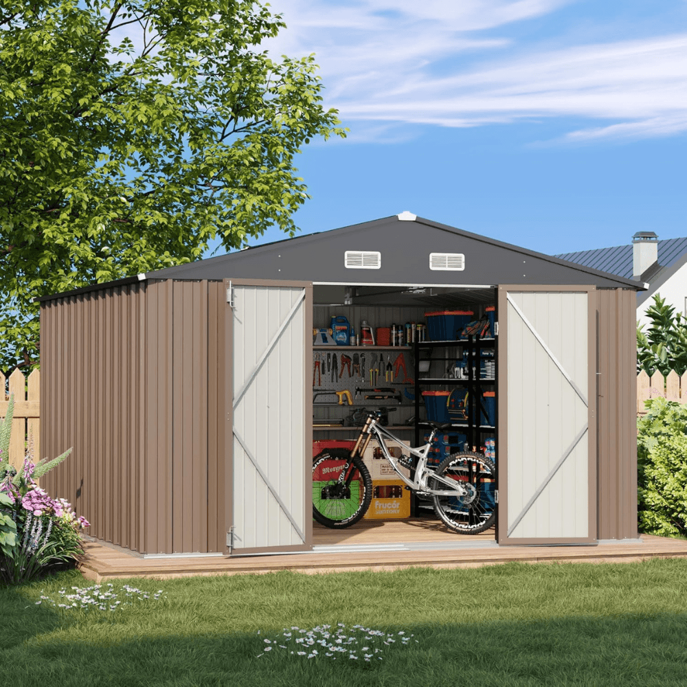 VEIKOUS 10 ft. W x 10 ft. D Outdoor Metal Storage Shed in Gray (100 sq. ft.)