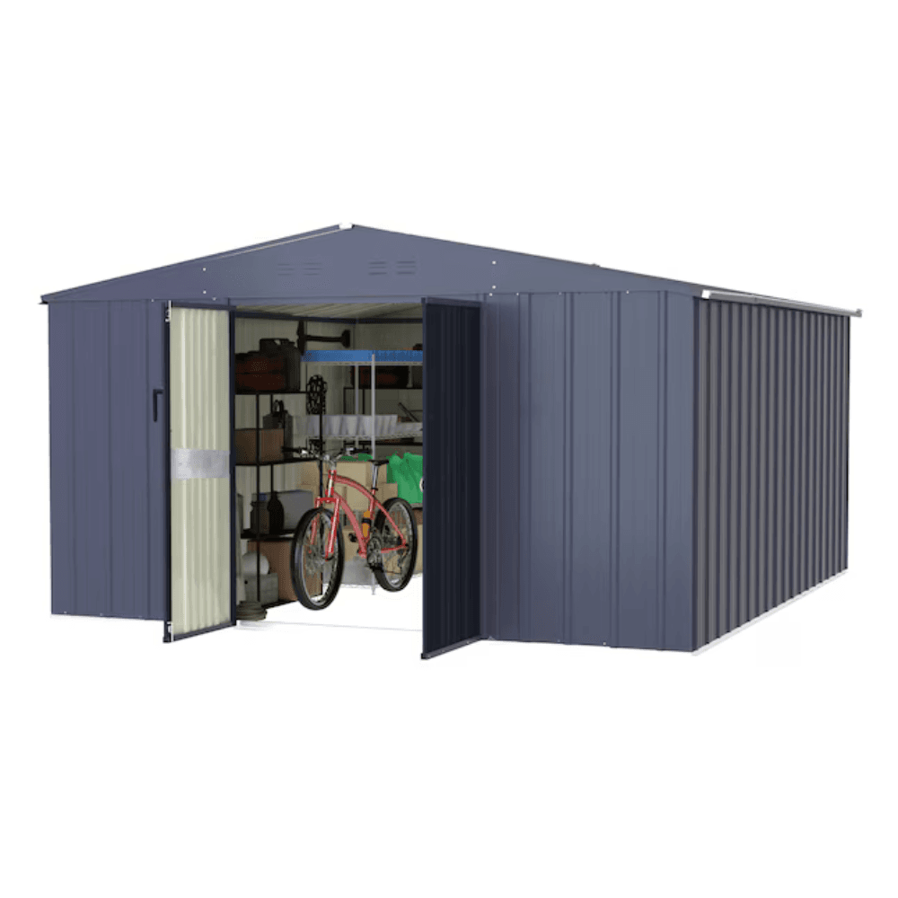 VEIKOUS 10 ft. W x 12 ft. D Outdoor Metal Storage Shed in Gray (120 sq. ft.)