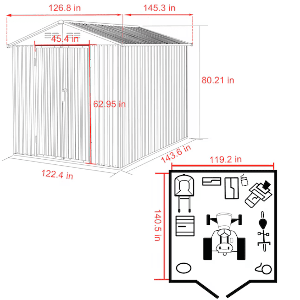 VEIKOUS 10 ft. W x 12 ft. D Outdoor Metal Storage Shed in Gray (120 sq. ft.)
