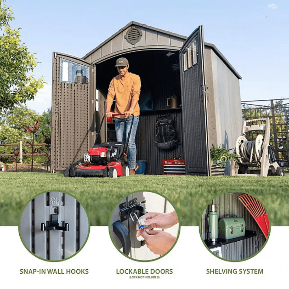 Lifetime 8’ x 7.5’ Outdoor Storage Shed, Light Brown