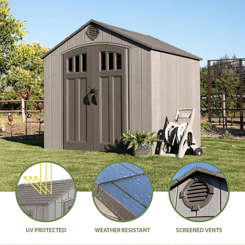 Lifetime 8’ x 7.5’ Outdoor Storage Shed, Light Brown